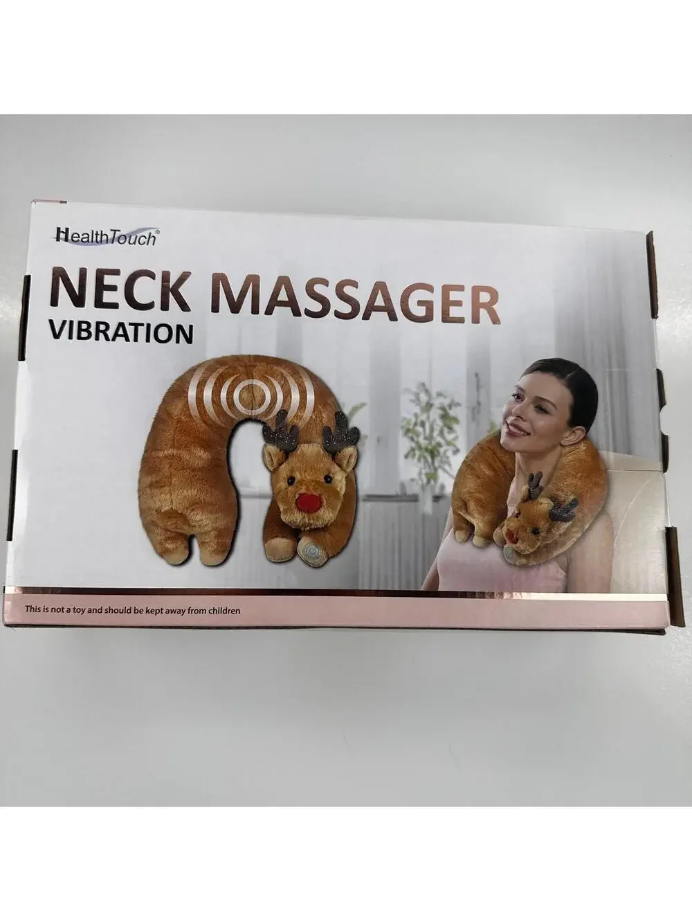 HealthTouch Neck Massager Unisex OS Brown Reindeer Plush Vibrating Travel Pillow